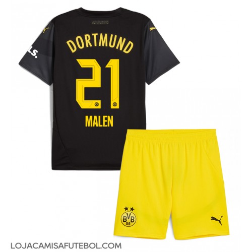 Camisa de Futebol Borussia Dortmund Donyell Malen #21 Equipamento Secundário Infantil 2024-25 Manga Curta (+ Calças curtas)